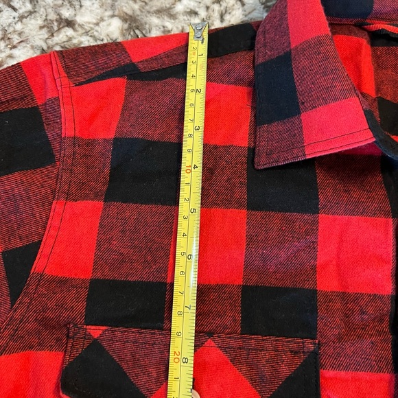 M NEW Design in Italy Flannel Shirt Mens Red Black Plaid Two Pockets Long Sleeve - Picture 2 of 6